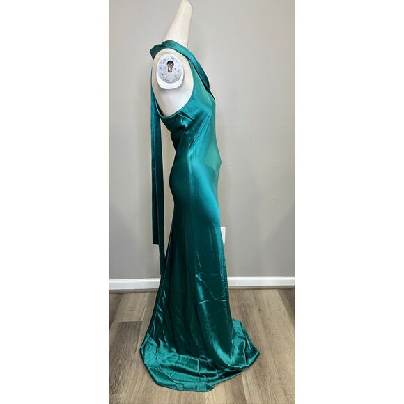 Galvan London Pandora Asymmetrical Bias Cut Dress In Emerald US 6 $1795 - Picture 9 of 11